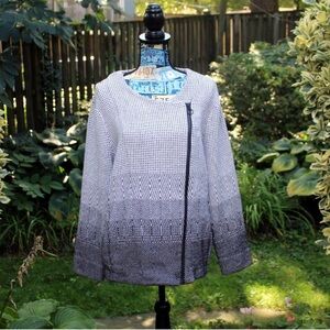 NIC+ZOE Connect the Dots Off White & Grey Knit Jacket 1X